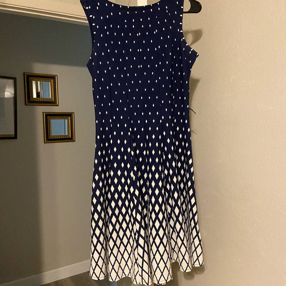 Elegant Navy and White Sleeveless Dress